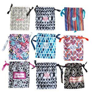 9 Brighton Jewelry Pouch Lot Set of 9 Drawstring Bags with Logo Prints & Hearts